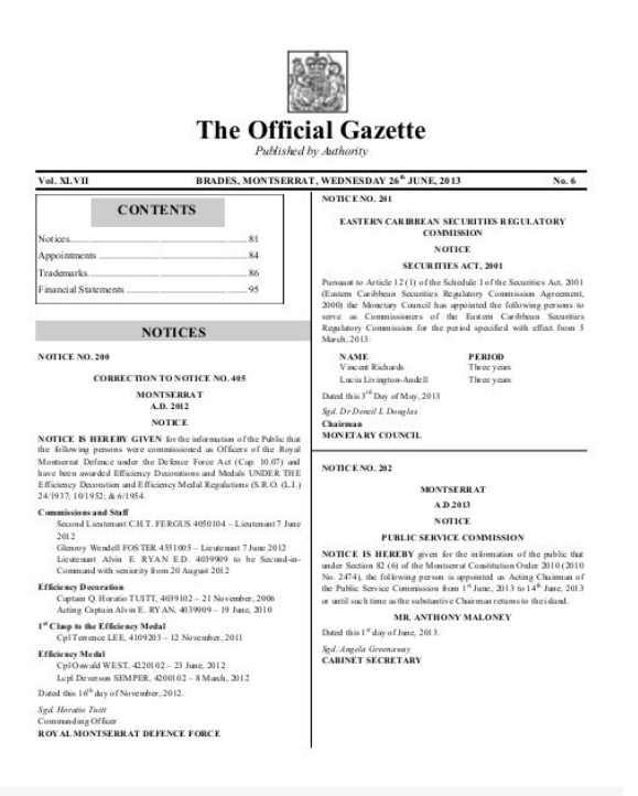 The Gazette – Montserrat Legislative Assembly